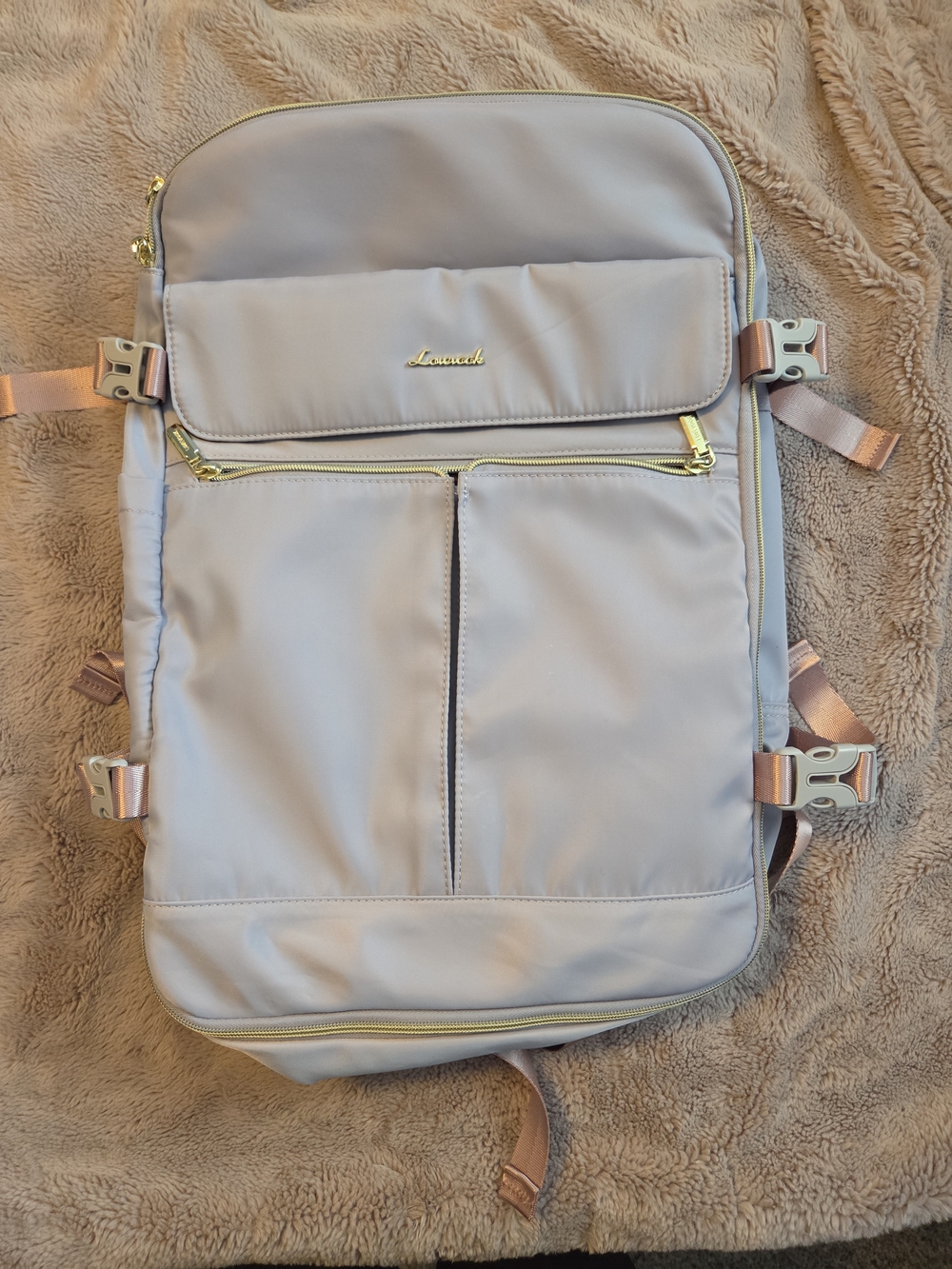 Lavender Multi-Compartment Women's Travel Backpack with Pink Accents